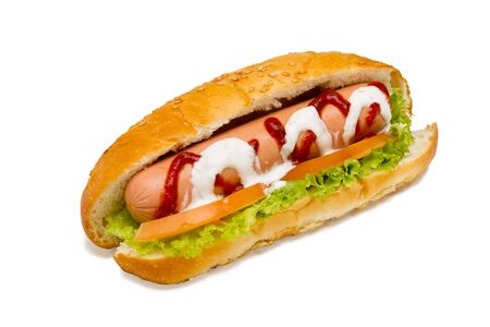 Hot-dog on white background, studio lightの写真素材