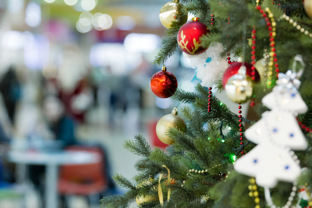 New Year. Celebration. Toys hang on the Christmas tree, backgroundの写真素材