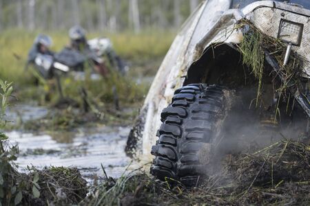 Trophy raid, cars overcome the swampの写真素材