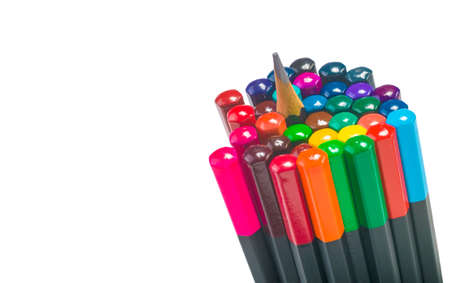 Back to school. Plain black multicolored pencils for drawing on a white background isolatedの写真素材