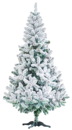 Christmas tree snowy with artificial cones on an isolated white backgroundの写真素材