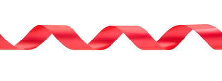 Red gift ribbon on isolated white backgroundの写真素材