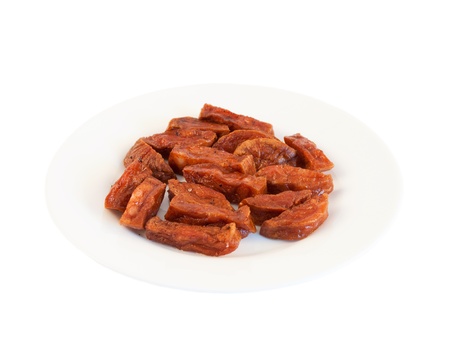 Fried sausage on a white backgroundの写真素材