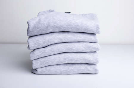 Stack of blank colorful sweatshirts closeupの写真素材