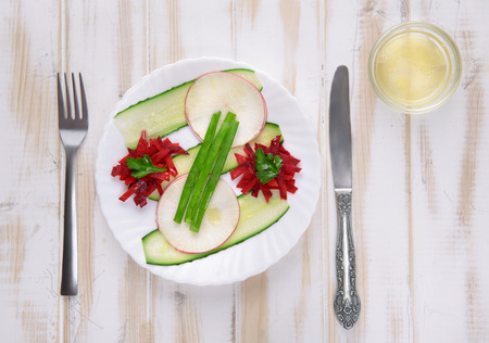 Fresh Vegetable Salad on the white table topの写真素材
