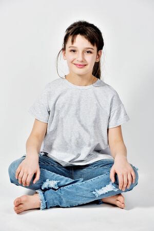 the model is sitting in the lotus positionの写真素材