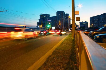 Illumination and night lights of big city. Intentional motion blurの写真素材