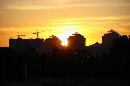 beautiful and charming red orange sunset skyの写真素材