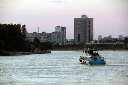 tourist ship sailing on the river Kubanの写真素材