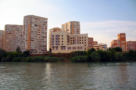 view of the evening city on the riverの写真素材
