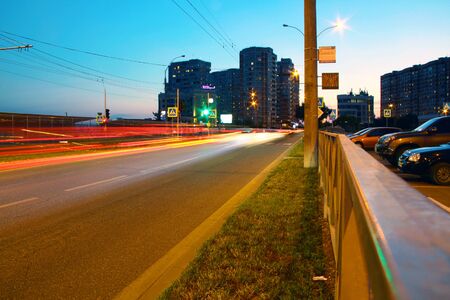 Illumination and night lights of big city. Intentional motion blurの写真素材
