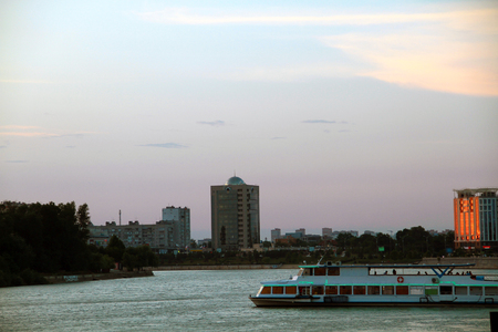 tourist ship sailing on the river Kubanのeditorial素材