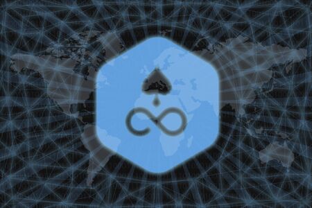 Edgeless EDG Abstract Cryptocurrency. With a dark background and a world map. Graphic concept for...