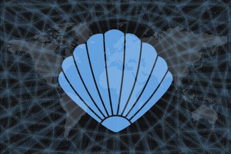 Clams CLAM Abstract Cryptocurrency. With a dark background and a world map. Graphic concept for your...