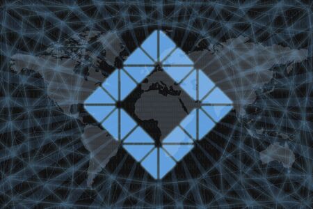 Lamden (TAU) Abstract Cryptocurrency. With a dark background and a world map. Graphic concept for...