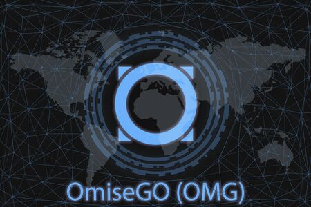 Omni Abstract Cryptocurrency. With a dark background and a world map. Graphic concept for your...