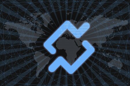 PayPie (PPP) Abstract Cryptocurrency. With a dark background and a world map. Graphic concept for...