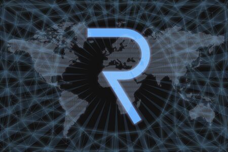 Request Network Req Abstract Cryptocurrency. With a dark background and a world map. Graphic concept...