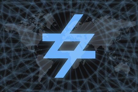 Switcheo Network (SWTH) Abstract Cryptocurrency. With a dark background and a world map. Graphic...