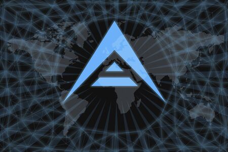 ark Abstract Cryptocurrency. With a dark background and a world map. Graphic concept for your design.の写真素材