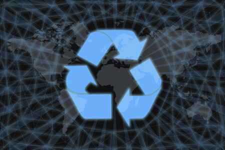 Neon Icon trash recycling, With a dark background and a world map. Graphic concept for your design.の写真素材