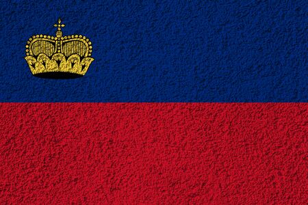 Liechtenstein flag on the background texture. Concept for designer solutions.の写真素材