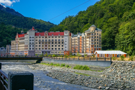Beautiful view of the hotel in Krasnaya Polyana in Sochiのeditorial素材