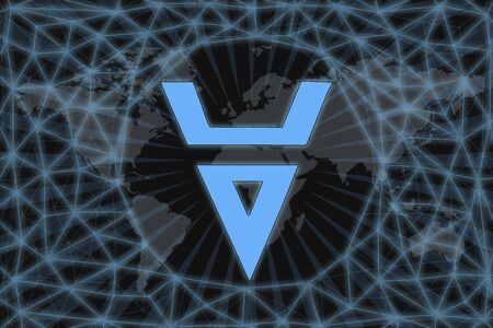 Slavic sign veles. Abstract illustration. With a dark background and a world map shrouded in a net. Graphic concept for your design.の写真素材