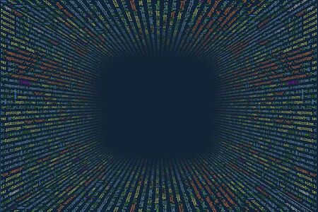 Tunnel from computer program code. Programmer Lines of code, Java Script, CSS, and HTML. hacking...
