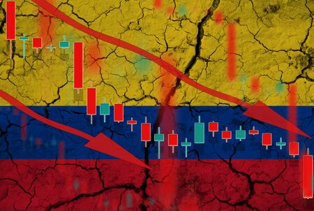colombia flag, the fall of the currency against the background of the flag and stock price...