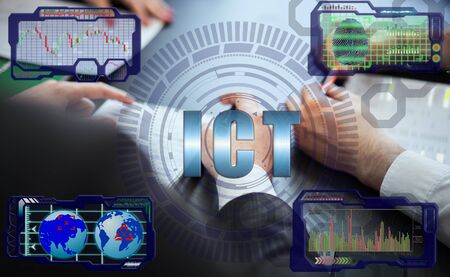 Group of business people in modern office engaged in planning, generating ideas. Futuristic...