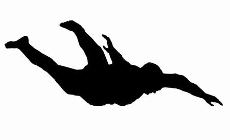 silhouette of a man in the fall, illustration of an ascension of a man. black and white.の写真素材