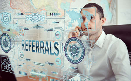Concept business, technology, blockchain, internet and future network concept of computers. Young...