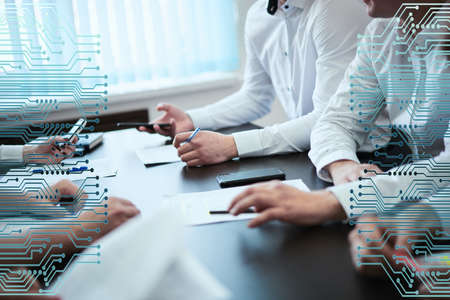 Business concept, technology, blockchain, internet and future computer network concept. A group of...