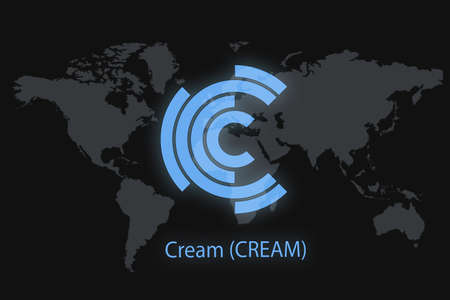 Cream (CREAM) Abstract Cryptocurrency. With a dark background and a world map. Graphic concept for your design.の写真素材