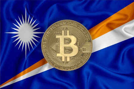 flag, bitcoin gold coin on flag background. The concept of blockchain, bitcoin, currency decentralization in the country. 3d-renderingの写真素材