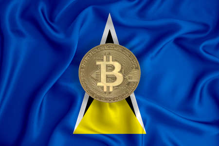 flag, bitcoin gold coin on flag background. The concept of blockchain, bitcoin, currency decentralization in the country. 3d-renderingの写真素材