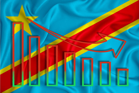 Congo flag, the fall of the currency against the background of the flag and stock price fluctuations. Crisis concept with falling stock prices of companies. 3D renderingの写真素材