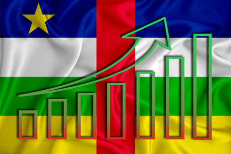 Central African Republic flag with a graph of price increases for the country's currency. Rising prices for shares of companies and cryptocurrencies. Economic recovery concept. 3D renderingの写真素材