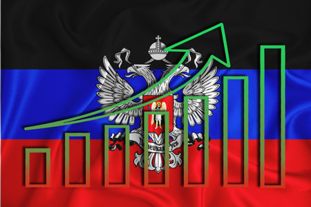dnr flag with a graph of price increases for the country's currency. Rising prices for shares of companies and cryptocurrencies. Economic recovery concept. 3D renderingの写真素材