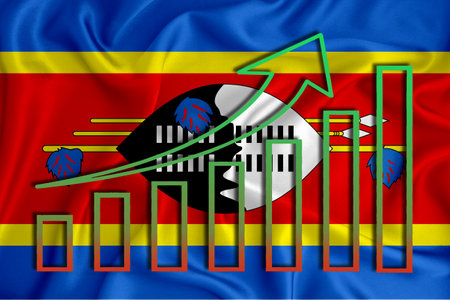 swaziland flag with a graph of price increases for the country's currency. Rising prices for shares of companies and cryptocurrencies. Economic recovery concept. 3D renderingの写真素材