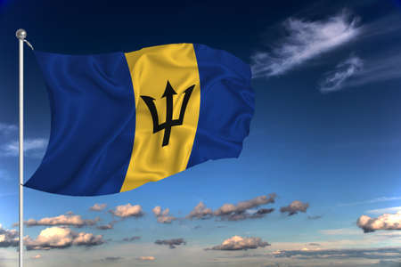 Belarus national flag waving in the wind against deep blue sky. International relations concept.の写真素材