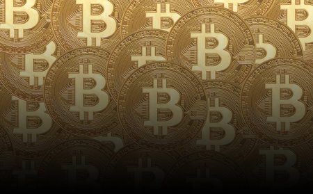 Gold crypto coin bitcoin (btc) sign, against the background of bitcoin tanned coins.のeditorial素材