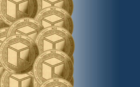 Gold crypto coin neo sign, against the background of neo tanned coins.のeditorial素材