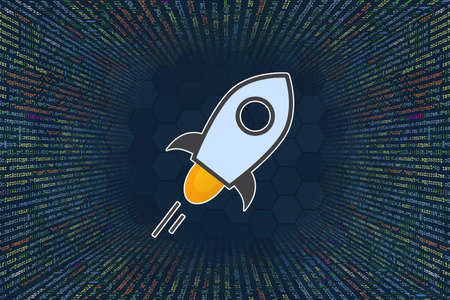 Stellar, XLM cryptocurrency symbol. A tunnel from a computer program code. Programmer Strings of code, Javascript, CSS and PHP. Hacking coding concept. Source code for software.の写真素材