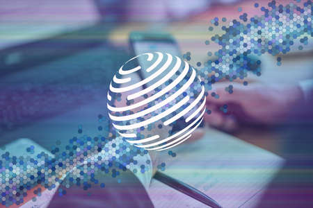 Factom, FCT cryptocurrency sign. Business person, trader, investor, analyst using mobile phone app...
