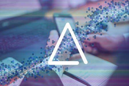 Agrello, dlt cryptocurrency sign. Business person, trader, investor, analyst using mobile phone app...