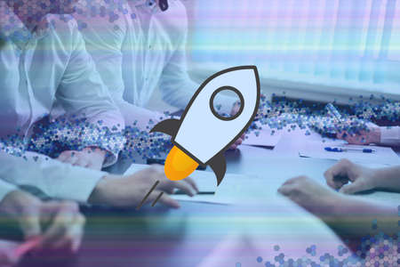 Stellar, XLM cryptocurrency sign. The concept of business, cryptocurrency and finance - a team of...