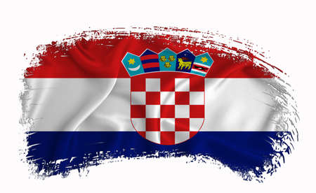 Croatia flag, brush stroke, typography, lettering, logo, label, banner on a white background.の写真素材