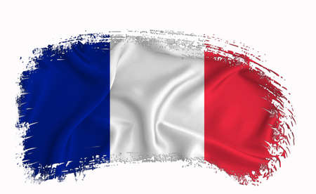 France flag, brush stroke, typography, lettering, logo, label, banner on a white background.の写真素材